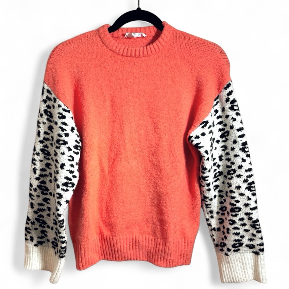 THML Colorblock Sweater with Leopard Sleeves